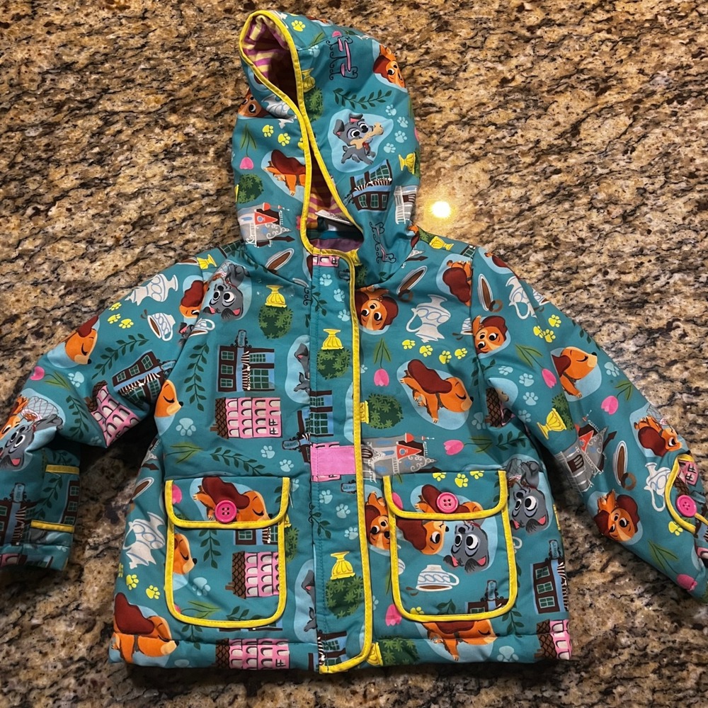Disney Store Lady and the Tramp Hooded Jacket Teal Blue Kids Size 3 Coat Girl